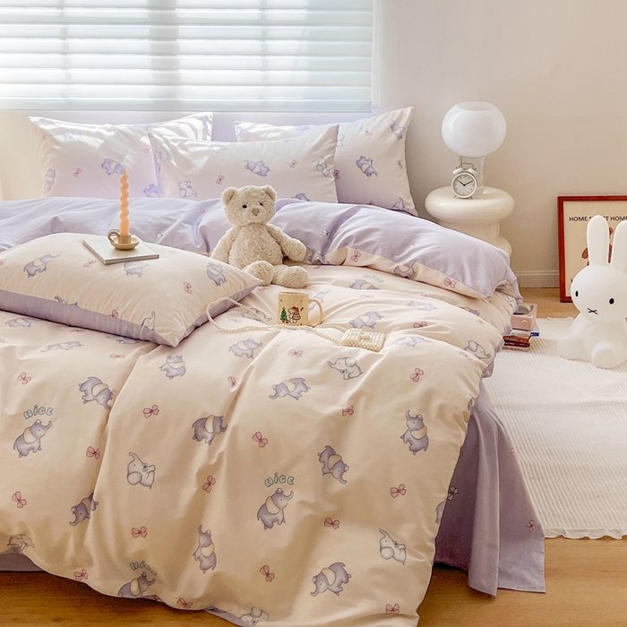 91家纺网 家纺一手货源 找家纺 顾里 2023韩系氛围全棉四件套 治愈小象