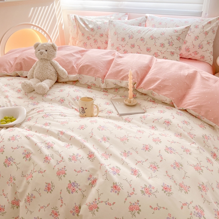 91家纺网 家纺一手货源 找家纺 顾里 2023韩系氛围全棉四件套 玫花庄园