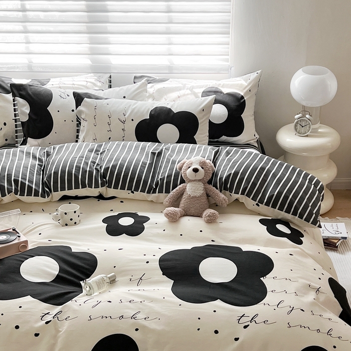 91家纺网 家纺一手货源 找家纺 顾里 2023韩系氛围全棉四件套 泼墨茶花