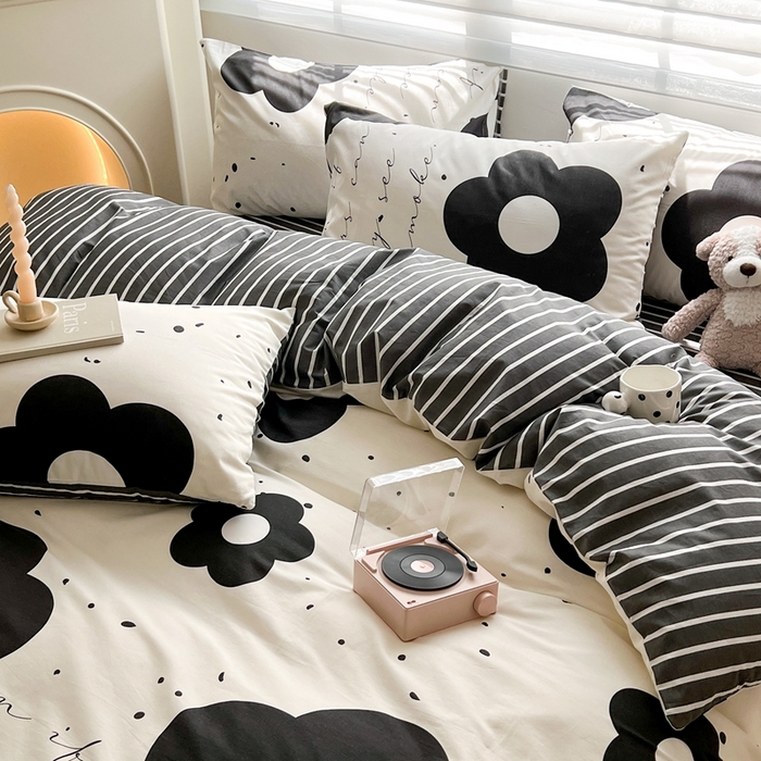 91家纺网 家纺一手货源 找家纺 顾里 2023韩系氛围全棉四件套 泼墨茶花