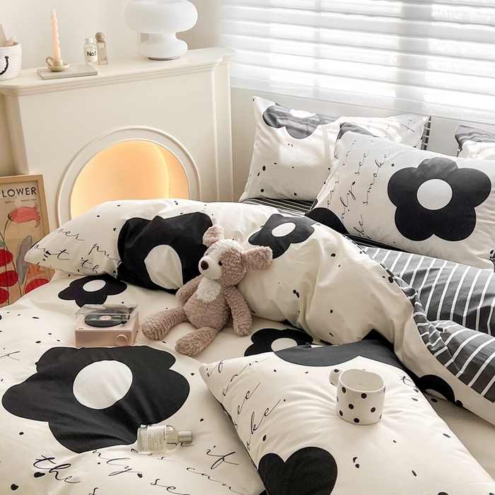 91家纺网 家纺一手货源 找家纺 顾里 2023韩系氛围全棉四件套 泼墨茶花