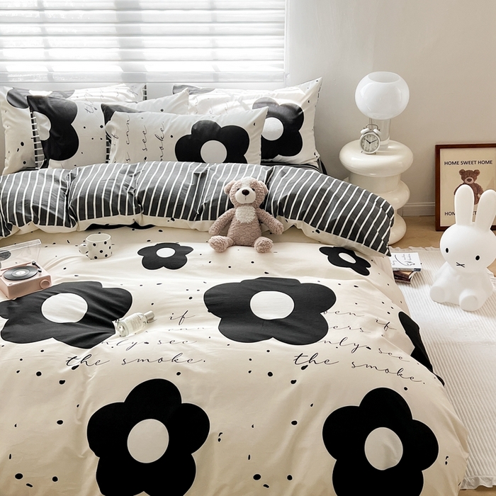 91家纺网 家纺一手货源 找家纺 顾里 2023韩系氛围全棉四件套 泼墨茶花