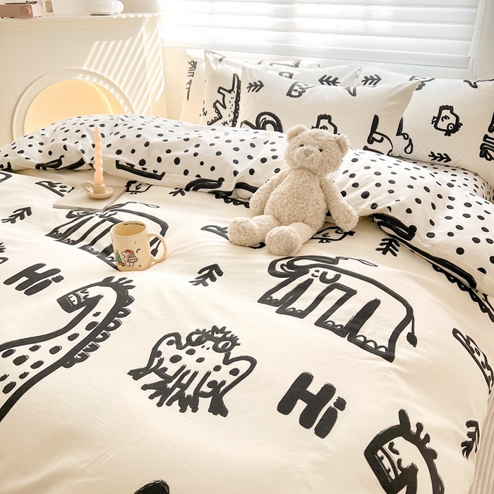 91家纺网 家纺一手货源 找家纺 顾里 2023韩系氛围全棉四件套 素描动物