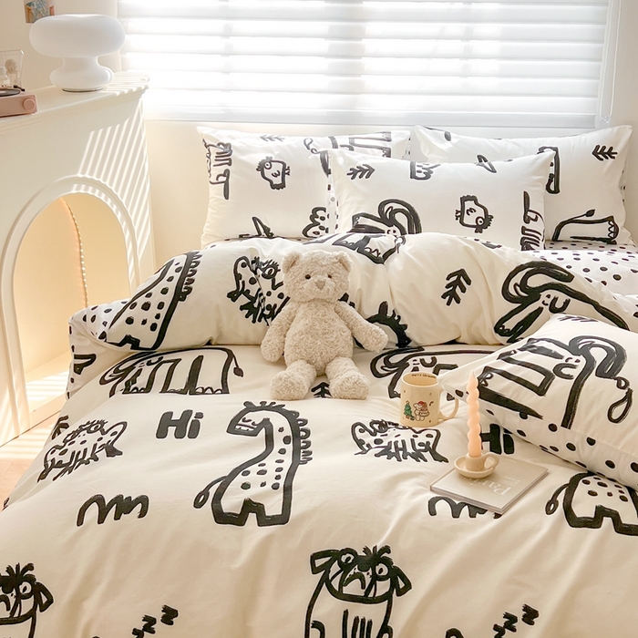 91家纺网 家纺一手货源 找家纺 顾里 2023韩系氛围全棉四件套 素描动物