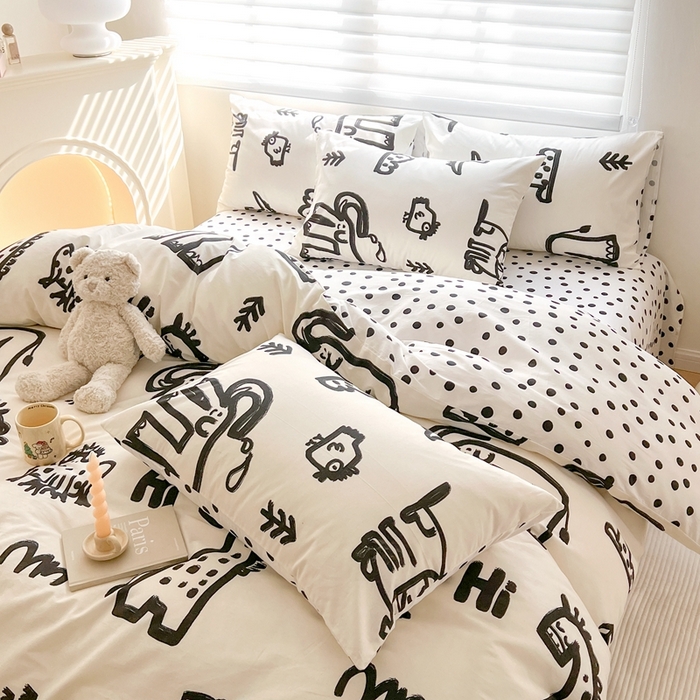 91家纺网 家纺一手货源 找家纺 顾里 2023韩系氛围全棉四件套 素描动物