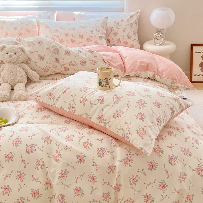 91家纺网 家纺一手货源 找家纺 顾里 2023韩系氛围全棉四件套 玫花庄园