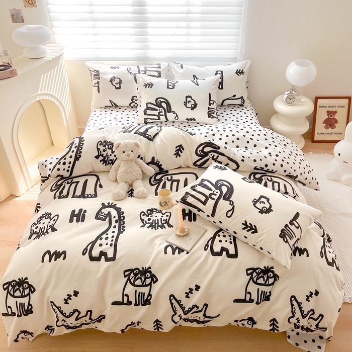 91家纺网 家纺一手货源 找家纺 顾里 2023韩系氛围全棉四件套 素描动物