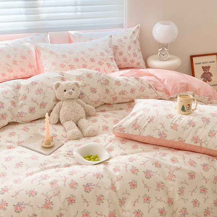 91家纺网 家纺一手货源 找家纺 顾里 2023韩系氛围全棉四件套 玫花庄园