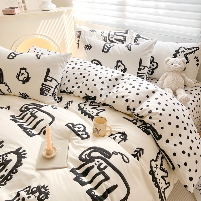 91家纺网 家纺一手货源 找家纺 顾里 2023韩系氛围全棉四件套 素描动物