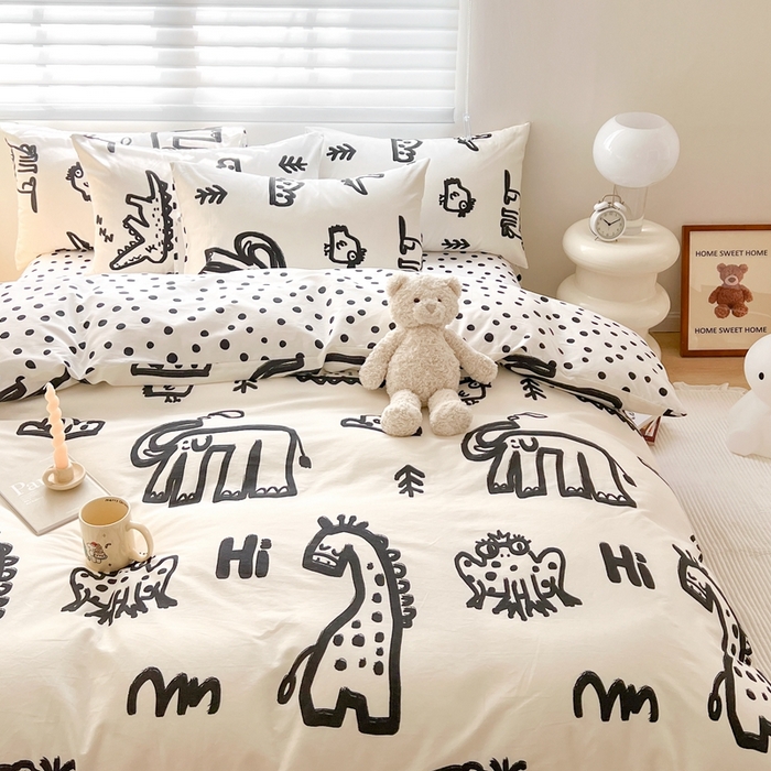 91家纺网 家纺一手货源 找家纺 顾里 2023韩系氛围全棉四件套 素描动物