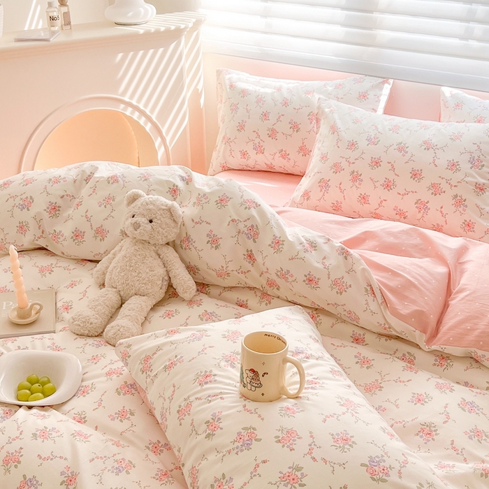 91家纺网 家纺一手货源 找家纺 顾里 2023韩系氛围全棉四件套 玫花庄园