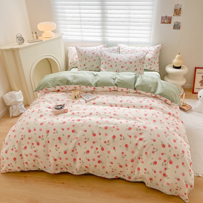 91家纺网 家纺一手货源 找家纺 顾里 2023韩系氛围全棉四件套 芍花园林