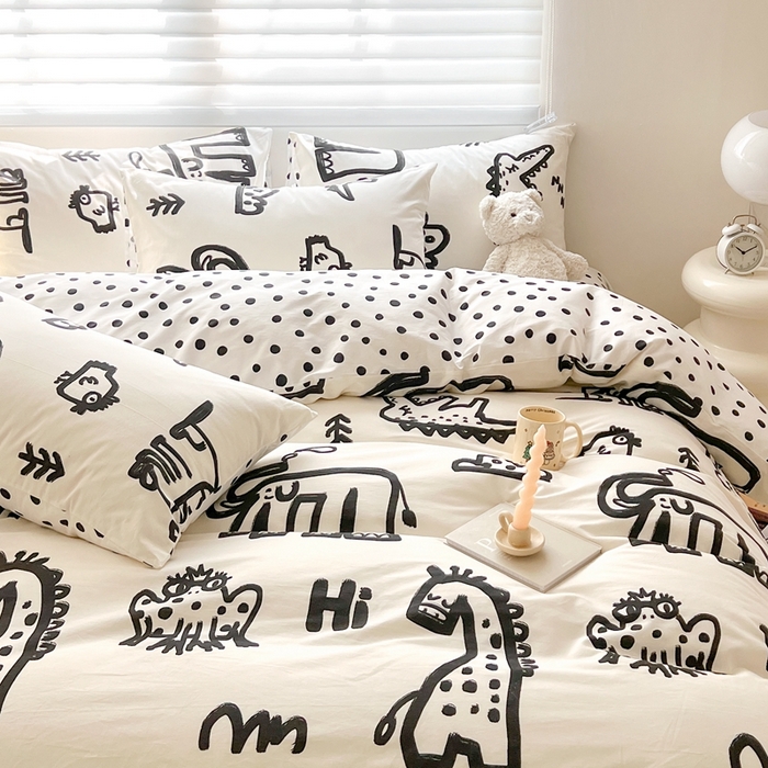 91家纺网 家纺一手货源 找家纺 顾里 2023韩系氛围全棉四件套 素描动物