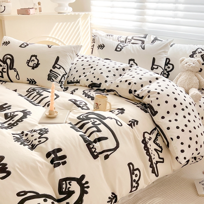 91家纺网 家纺一手货源 找家纺 顾里 2023韩系氛围全棉四件套 素描动物