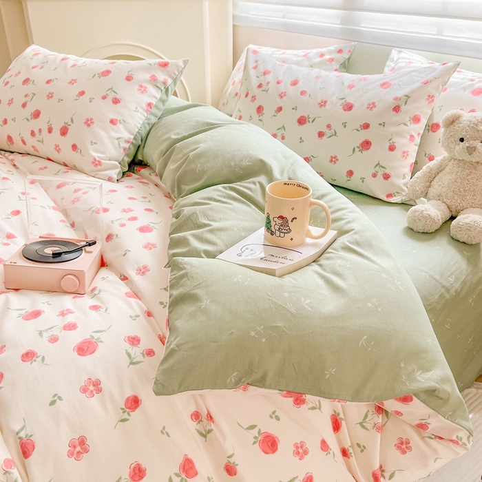 91家纺网 家纺一手货源 找家纺 顾里 2023韩系氛围全棉四件套 芍花园林