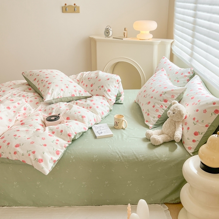 91家纺网 家纺一手货源 找家纺 顾里 2023韩系氛围全棉四件套 芍花园林