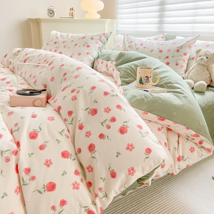 91家纺网 家纺一手货源 找家纺 顾里 2023韩系氛围全棉四件套 芍花园林