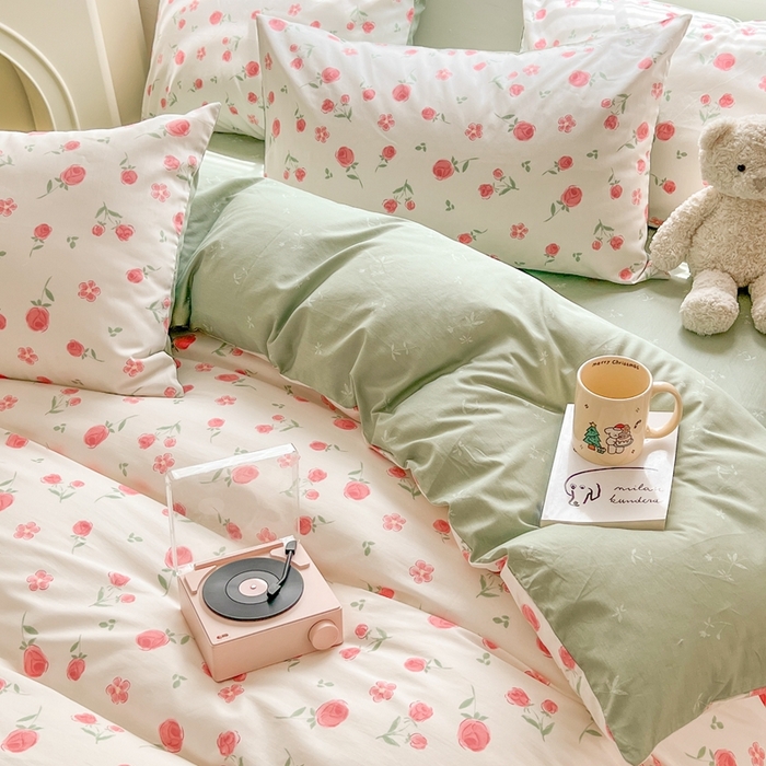 91家纺网 家纺一手货源 找家纺 顾里 2023韩系氛围全棉四件套 芍花园林