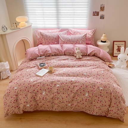 顾里 2023韩系氛围全棉四件套 花丛奶兔