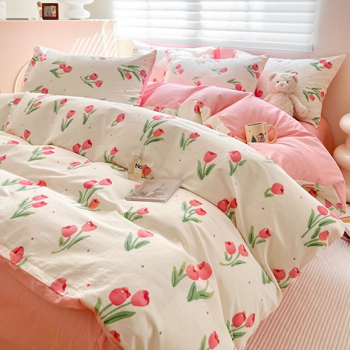 91家纺网 家纺一手货源 找家纺 顾里 2023韩系氛围全棉四件套 花开朵朵