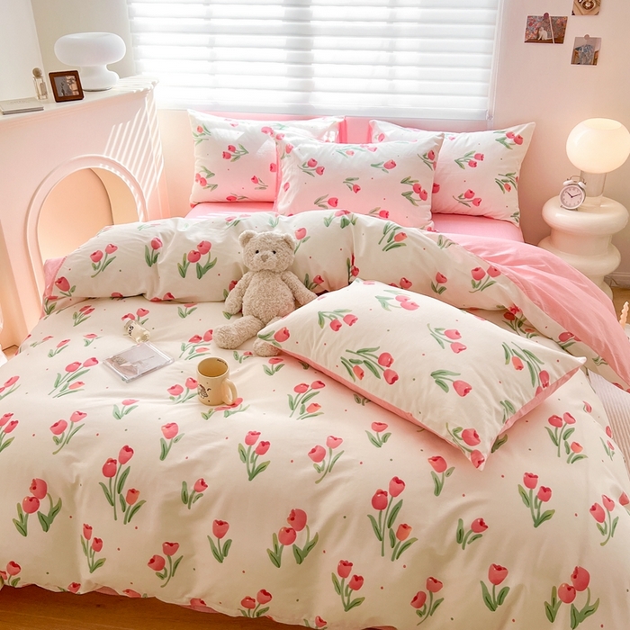 91家纺网 家纺一手货源 找家纺 顾里 2023韩系氛围全棉四件套 花开朵朵