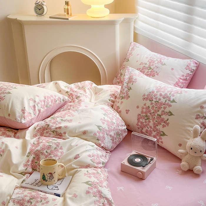 91家纺网 家纺一手货源 找家纺 顾里 2023韩系氛围全棉四件套 花堡奶兔