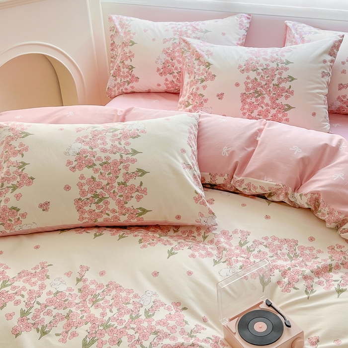 91家纺网 家纺一手货源 找家纺 顾里 2023韩系氛围全棉四件套 花堡奶兔