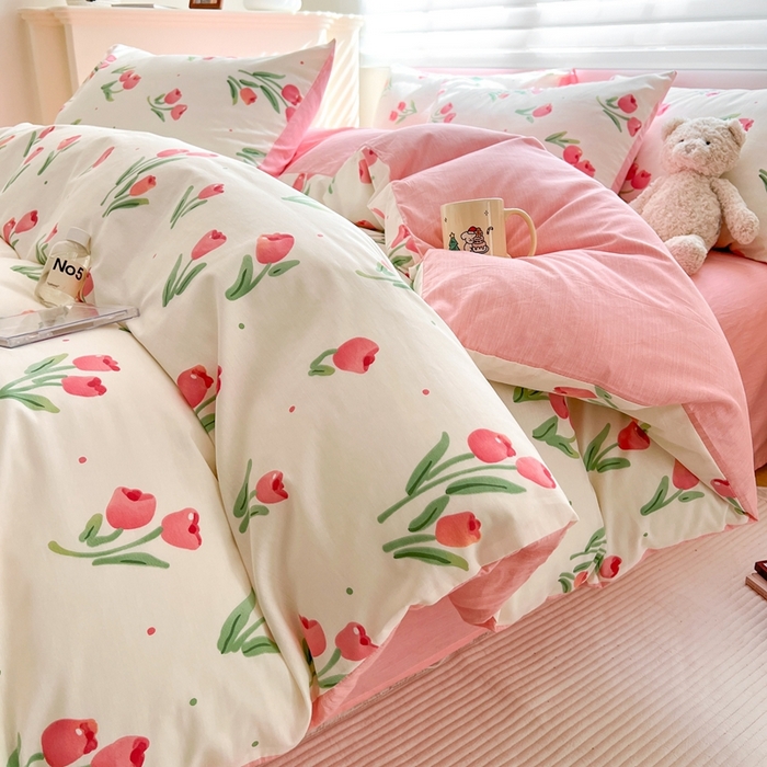 91家纺网 家纺一手货源 找家纺 顾里 2023韩系氛围全棉四件套 花开朵朵