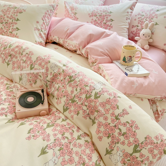 91家纺网 家纺一手货源 找家纺 顾里 2023韩系氛围全棉四件套 花堡奶兔