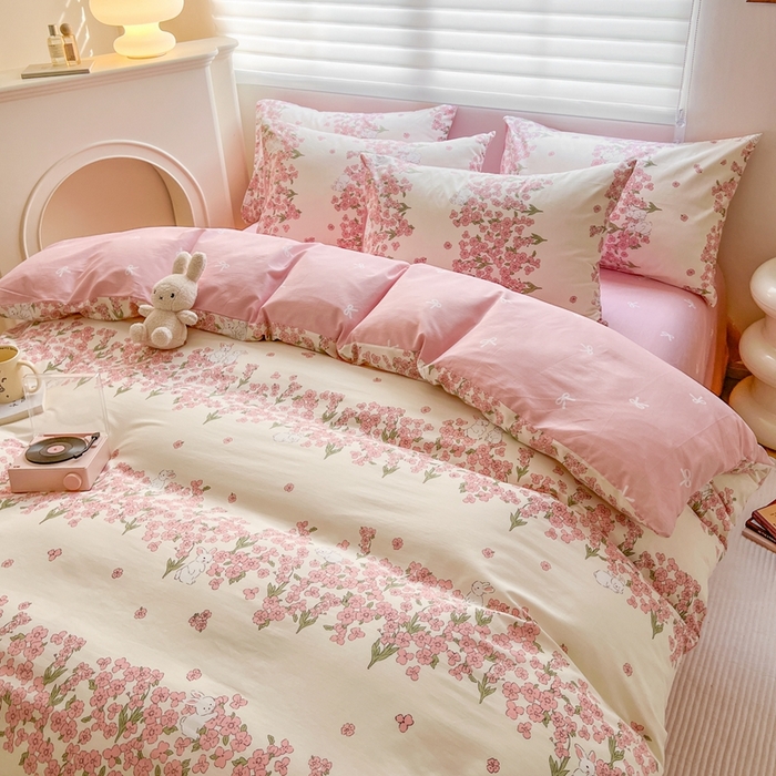 91家纺网 家纺一手货源 找家纺 顾里 2023韩系氛围全棉四件套 花堡奶兔