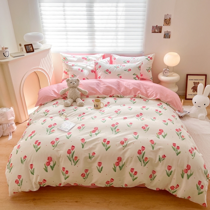 91家纺网 家纺一手货源 找家纺 顾里 2023韩系氛围全棉四件套 花开朵朵