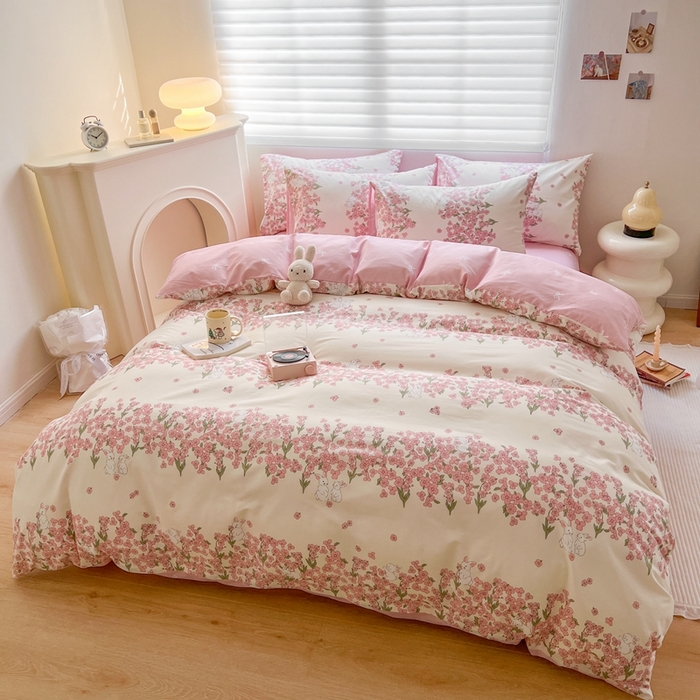 91家纺网 家纺一手货源 找家纺 顾里 2023韩系氛围全棉四件套 花堡奶兔