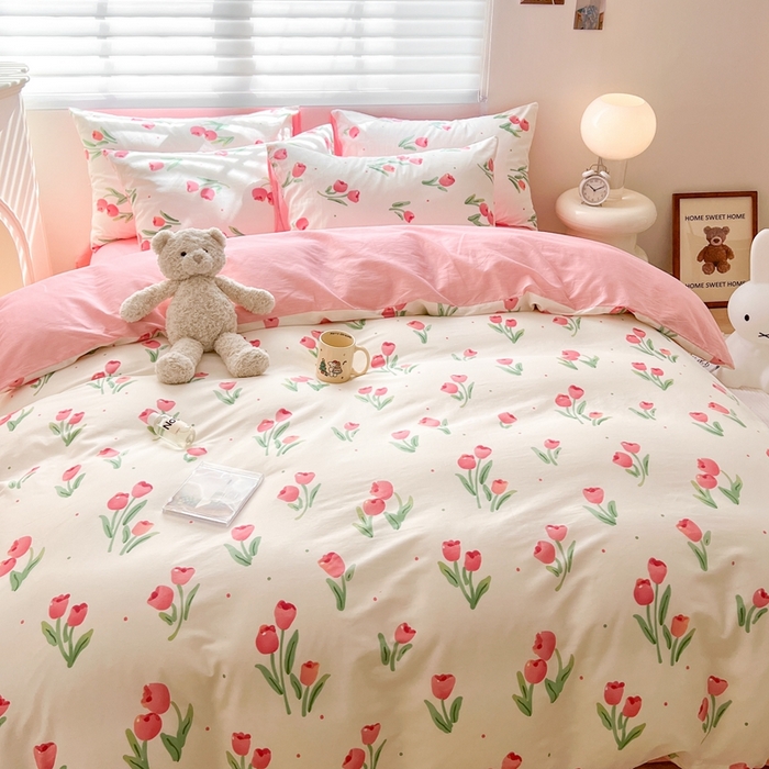 91家纺网 家纺一手货源 找家纺 顾里 2023韩系氛围全棉四件套 花开朵朵