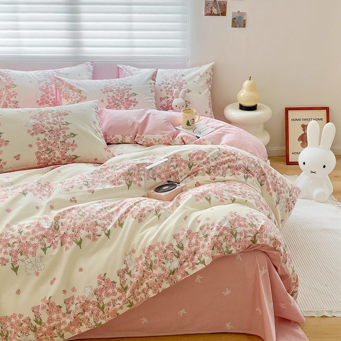 91家纺网 家纺一手货源 找家纺 顾里 2023韩系氛围全棉四件套 花堡奶兔