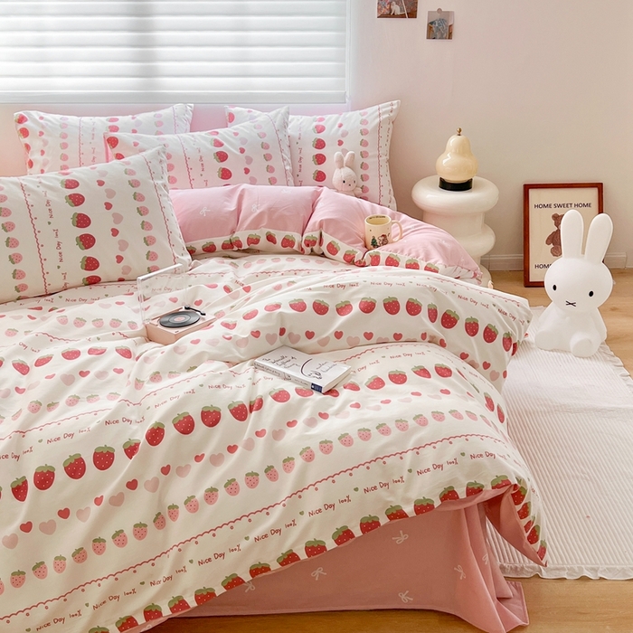 91家纺网 家纺一手货源 找家纺 顾里 2023韩系氛围全棉四件套 草莓子酱