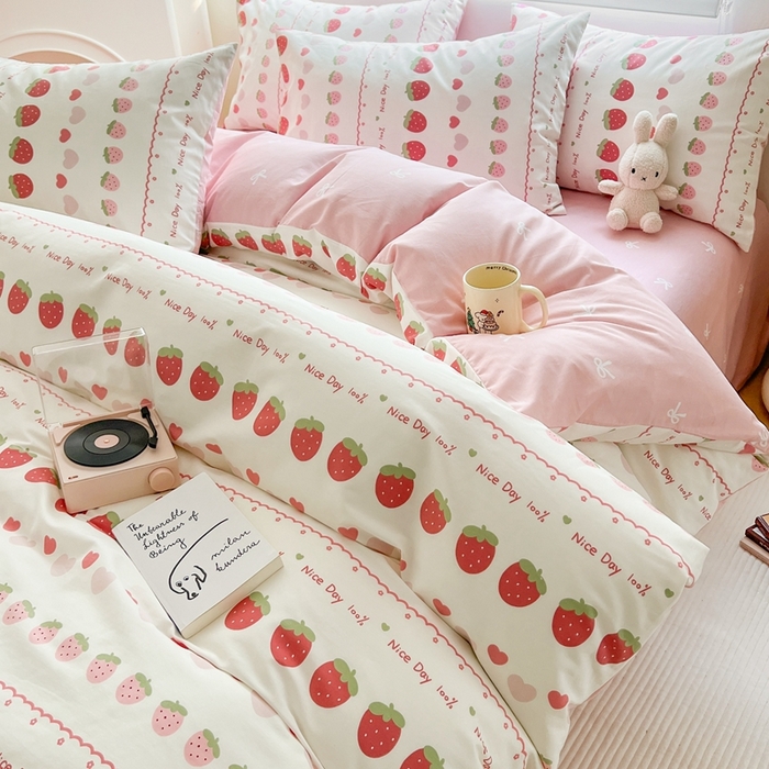 91家纺网 家纺一手货源 找家纺 顾里 2023韩系氛围全棉四件套 草莓子酱