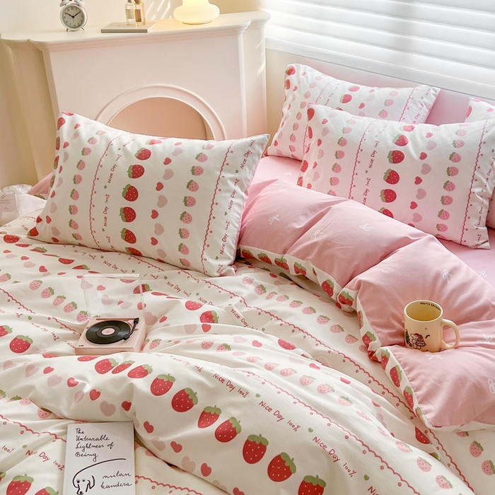 91家纺网 家纺一手货源 找家纺 顾里 2023韩系氛围全棉四件套 草莓子酱