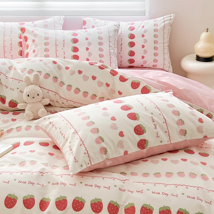 91家纺网 家纺一手货源 找家纺 顾里 2023韩系氛围全棉四件套 草莓子酱