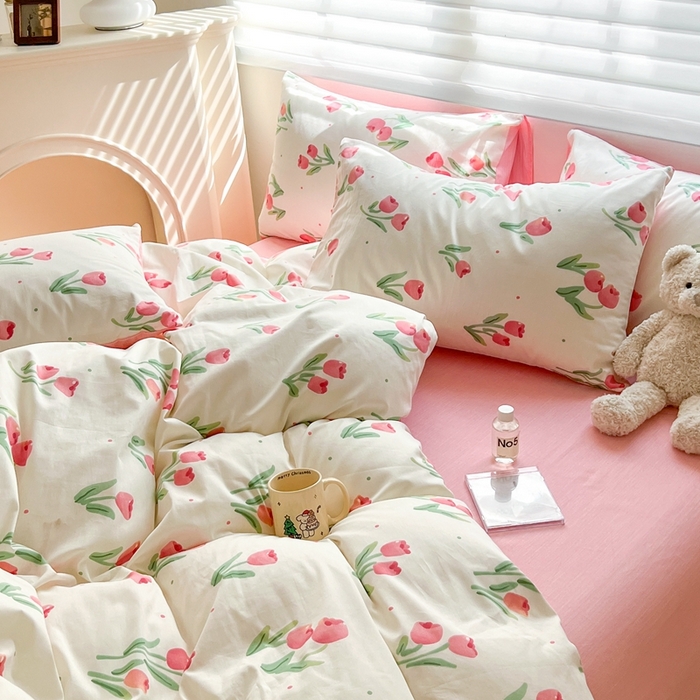 91家纺网 家纺一手货源 找家纺 顾里 2023韩系氛围全棉四件套 花开朵朵