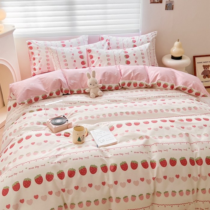 91家纺网 家纺一手货源 找家纺 顾里 2023韩系氛围全棉四件套 草莓子酱