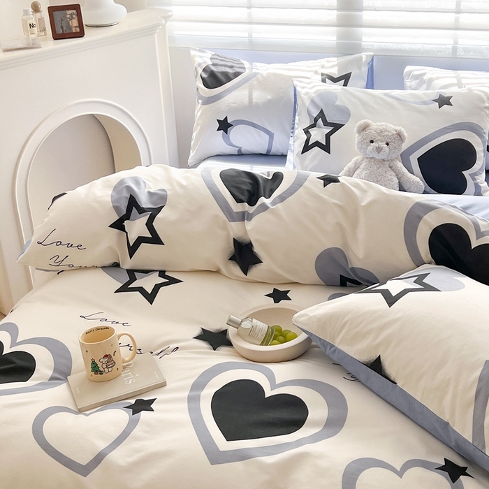 91家纺网 家纺一手货源 找家纺 顾里 2023韩系氛围全棉四件套 酷星爱心