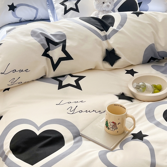 91家纺网 家纺一手货源 找家纺 顾里 2023韩系氛围全棉四件套 酷星爱心