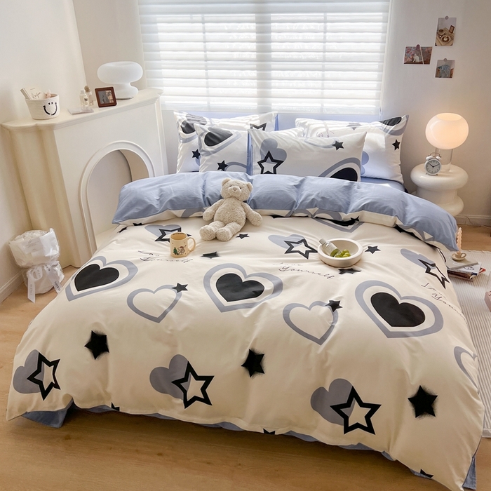 91家纺网 家纺一手货源 找家纺 顾里 2023韩系氛围全棉四件套 酷星爱心