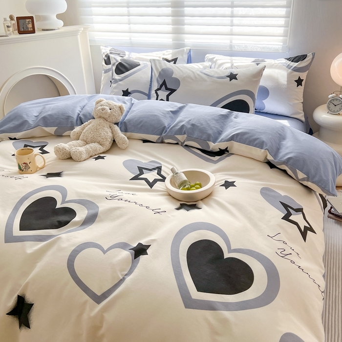 91家纺网 家纺一手货源 找家纺 顾里 2023韩系氛围全棉四件套 酷星爱心