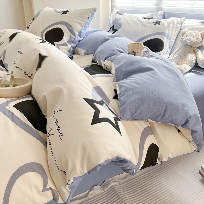 91家纺网 家纺一手货源 找家纺 顾里 2023韩系氛围全棉四件套 酷星爱心