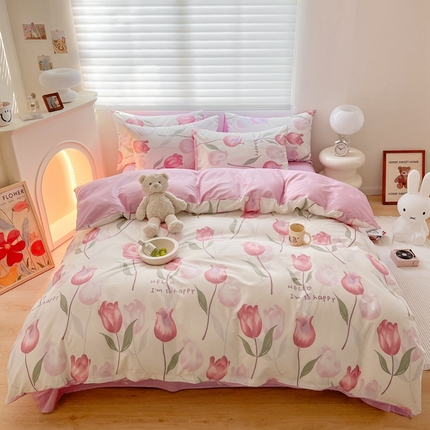 91家纺网 家纺一手货源 找家纺 顾里 2023韩系氛围全棉四件套 优雅花朵