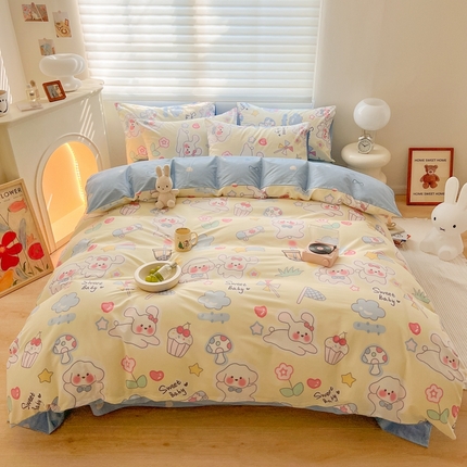 91家纺网 家纺一手货源 找家纺 顾里 2023韩系氛围全棉四件套 奶兔狗狗