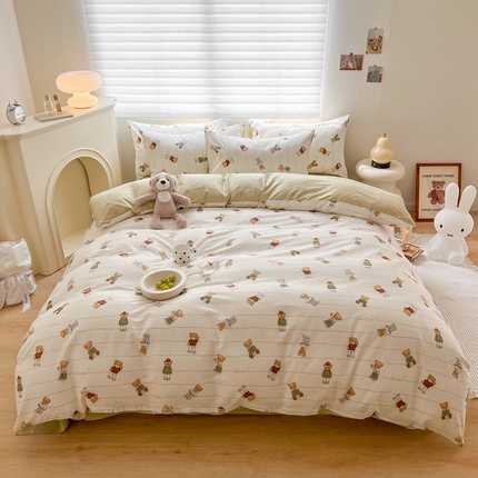 91家纺网 家纺一手货源 找家纺 顾里 2023韩系氛围全棉四件套 快乐小熊