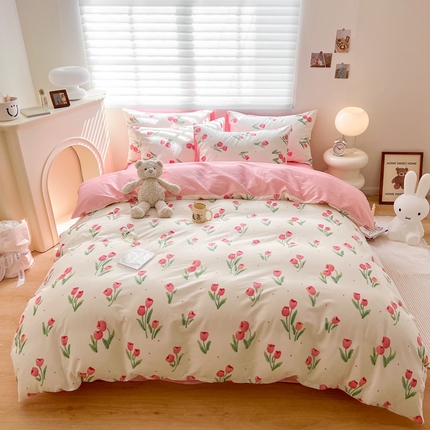 91家纺网 家纺一手货源 找家纺 顾里 2023韩系氛围全棉四件套 花开朵朵