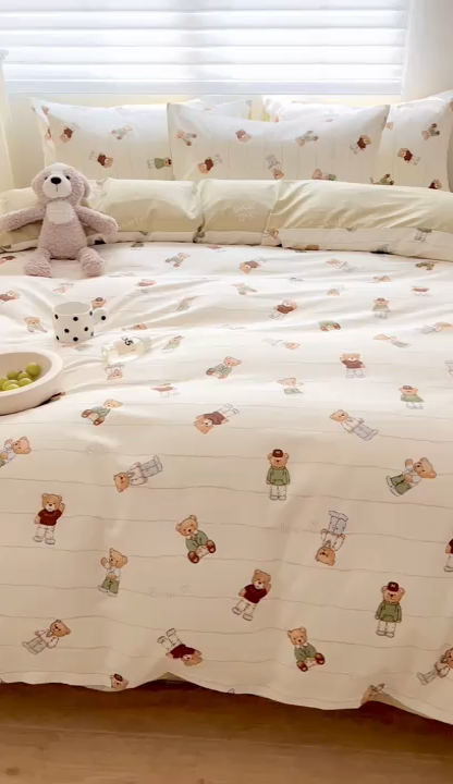 91家纺网 家纺一手货源 找家纺 顾里 2023韩系氛围全棉四件套 快乐小熊